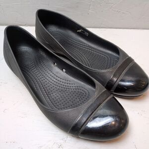 Crocs Flats Womens 6 Black Shiny Cap Toe Ballet Slip On Shoes Flats